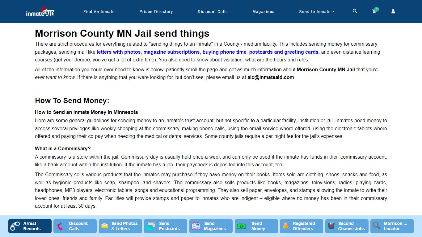 Morrison County MN Jail send things - InmateAid
